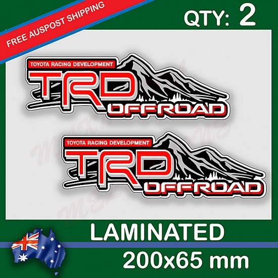 TRD OFF ROAD, QTY 2, DECAL STICKER (LAMINATED) Die Cut for Car ,Ute, Caravan, 4x4