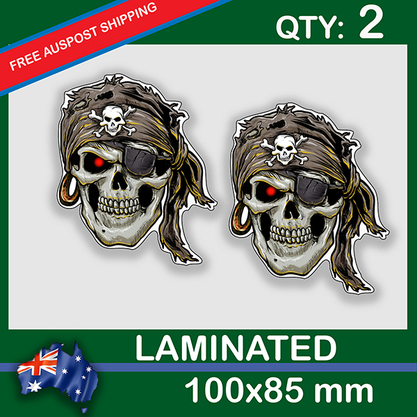 SKULL PIRATE, QTY 2, DECAL STICKER (LAMINATED) Die Cut for Car ,Ute, Caravan, 4x4 | SKULL_PIRATE_v4.jpg