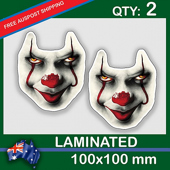 PENNYWISE CLOWN, QTY 2, DECAL STICKER (LAMINATED) Die Cut for Car ,Ute, Caravan, 4x4